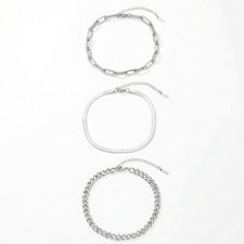Cinthia Anklet 3 Piece Set Silver Plated 9 wi...