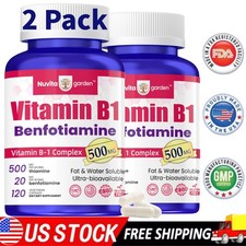 2 Pack Vitamin B1 Thiamine 500mg, 240 Capsules - Gluten Free and Non-GMO
