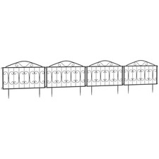 Garden Fence Black Metal 224x46cm Curved Decorative Interlocking Border 4pcsSet