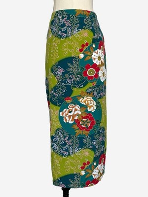 Vintage 90s Clio Green abstract floral peony midi pencil skirt eclectic XS/S
