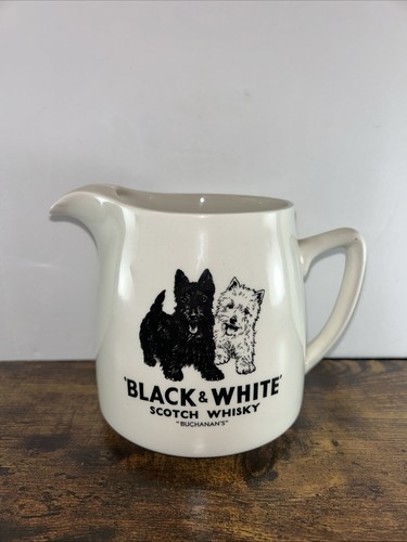 Vtg BLACK & WHITE Scotch Whisky Advertising Pitcher Scottie Westie Terrier Dog