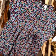 ASOS Dress Women 8 Smoked Pink Teal Floral Long Sleeve Babydoll Midi Casual