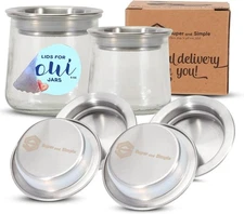 4 Oui Yogurt Jar Lids | Stainless Steel Metal Yoplait Oui Lids Only | Food Sa...