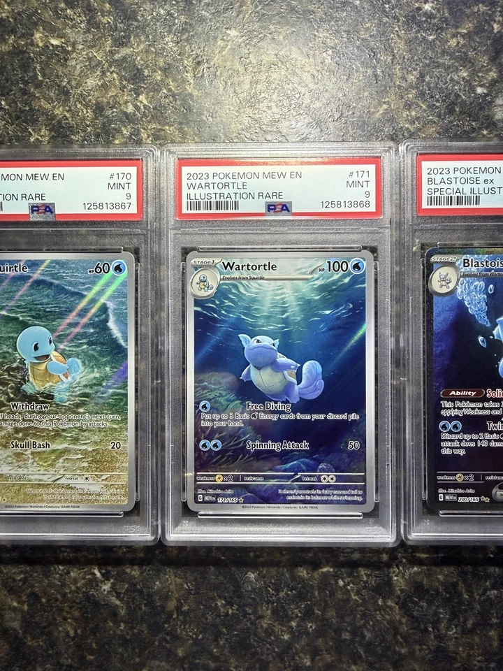 BLASTOISE EX 200 SQUIRTLE 170 WARTORTLE 171 POKEMON MEW 151 SEQUENTIAL PSA 9 SET - Image 3 of 4