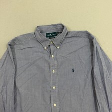 Vintage Polo Ralph Lauren Button Down Shirt Men's 17.5 Blue Gingham Classic Fit
