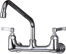 Commercial Wall Mount Kitchen Faucet with 12" Swivel Spout, 8" Center