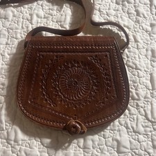 Moroccan Vintage Leather Crossbody Purse Handmade  Tooled 7.5  x 9  Unused