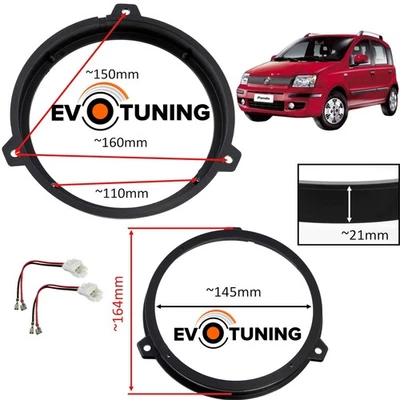EVOTUNING - NO PHONOCAR 2 Anelli Adattatori + Cavi Casse Altoparlanti Posteriori Fiat Panda 169 dal 2003