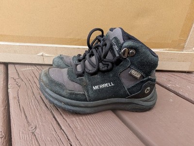 Merrell Ontario 85 Waterproof Black Hiking Boots Children Boys 11M Leather Shoes