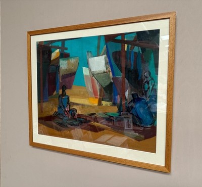 Original schwedisches Öl auf Karton - ''Figuren'' - signiert - Vintage - 71 × 61 cm