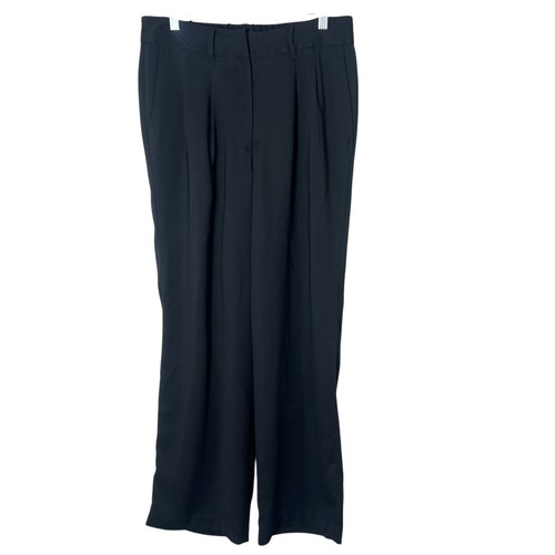 Quince Stretch Crepe Pleated Wide Leg High Waisted Pants Black Sz 8