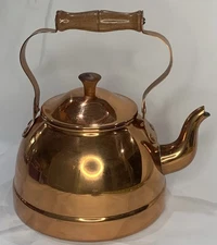 Vintage ODI COPPER/METAL TEAPOT KETTLE W/ LID Wooden Handle  Portugal READ