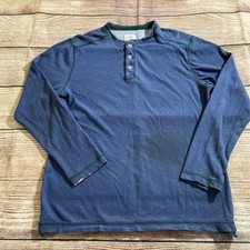 Tommy Bahama Island Henley Shirt Mens L Modern Fit Blue Rib Knit Long Sleeve