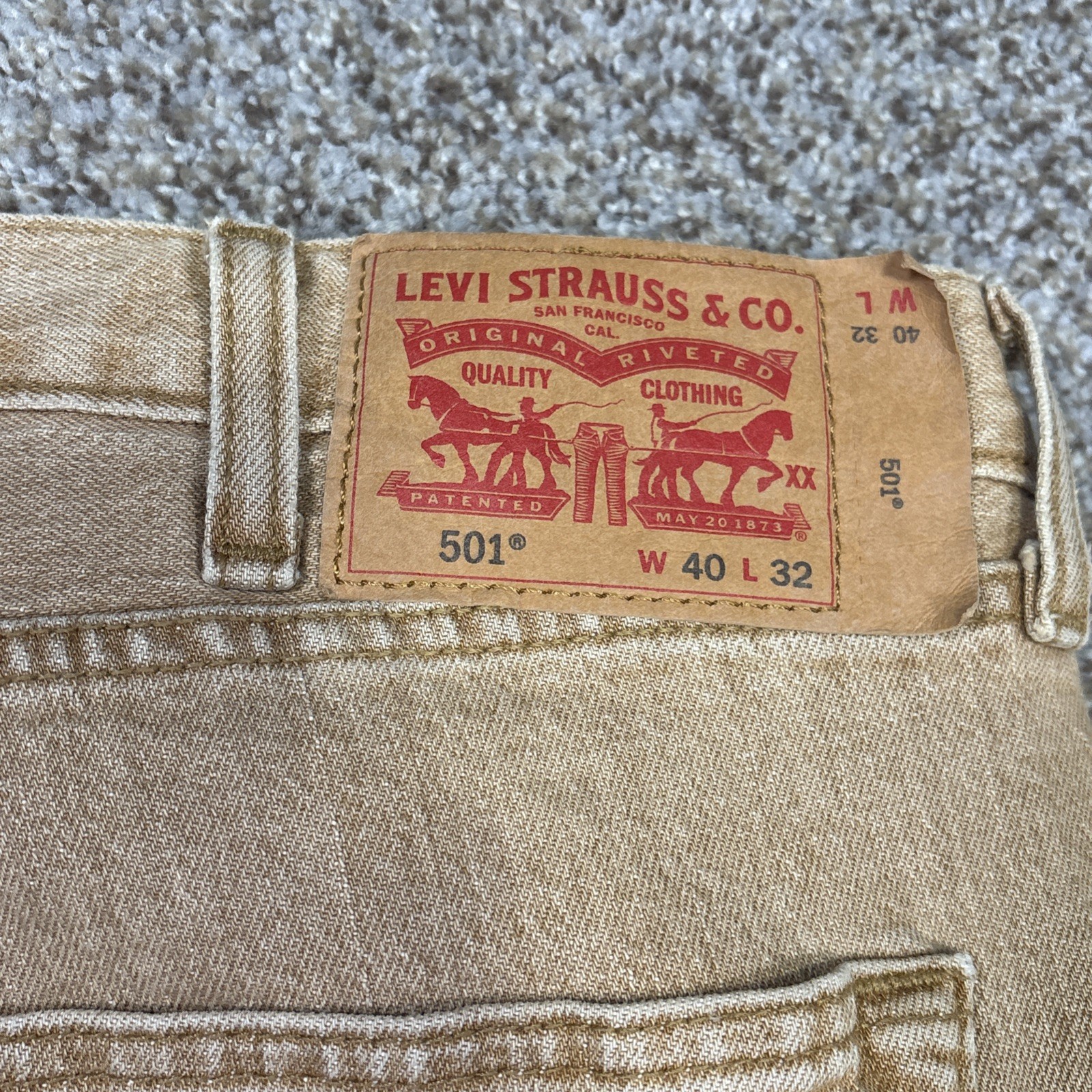 Mens Levis 501 Original Fit Tan Button Fly Denim Jeans Size 40x32 (fit 40x30.5) - View 18