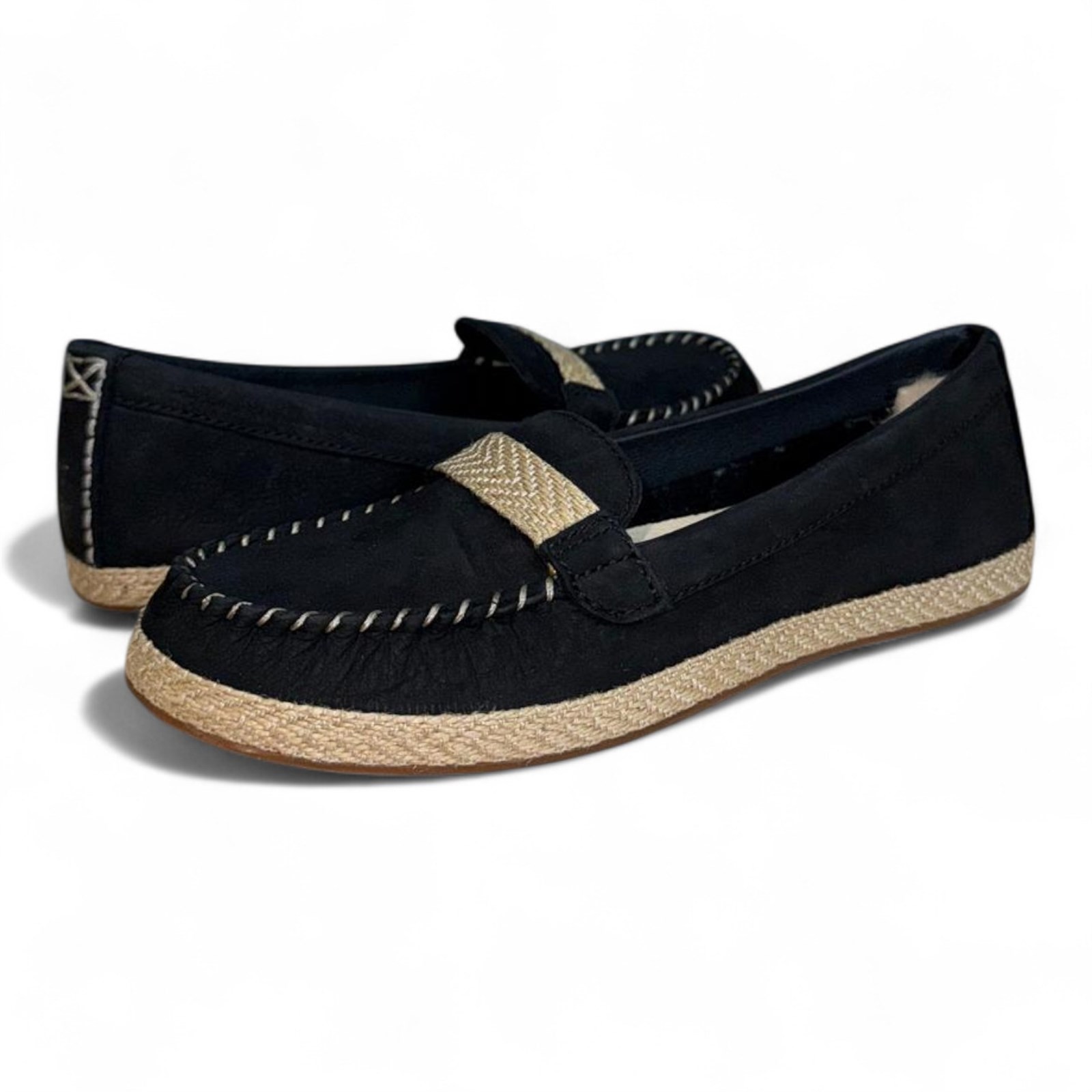 Женские мокасины Ugg Rozie из нубука без шнуровки черные 13590₽