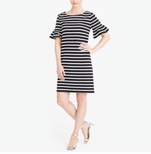 J. Crew Black White Striped Shift Dress Ruffle Sleeve Knee Length Women S