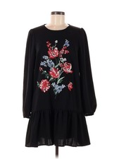 Express Black Embroidered Shift Dress Size Small Floral Long Sleeve