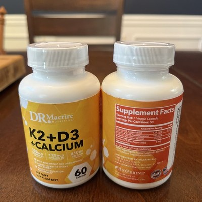 2 Bottles Of K2 + D3 + Calcium - 120 Capsules-Bone & Heart Support Supplement