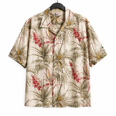 Vintage Structure Shirt Mens Large Floral Hawaiian Tropical Linen Blend 90s