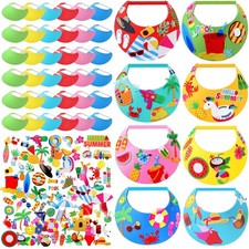 Toulite 36 Sets DIY Felt Sun Visor Hats Craft Kits Bulk, Summer Beach Party S...