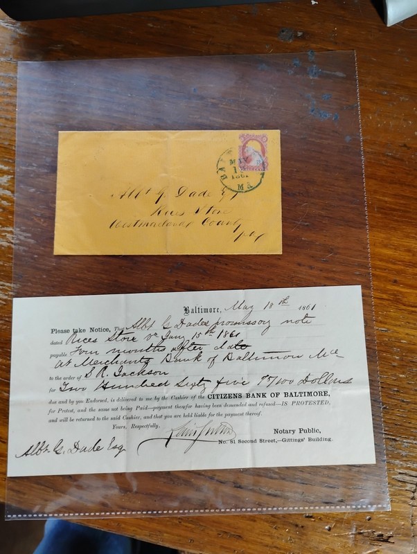Albert Dade May 18, 1861 Promissory Note merchants Bank of Baltimore 9th VA Cav