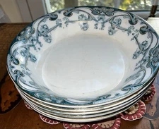 6 Antique Royal Staffordshire Pottery Burslem England Blue Iris 8” Soup Bowls