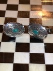 Old pawn Fred Harvey era file stamped sterling turquoise cufflinks 062526aCG — photo 1