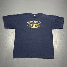 Vintage 90s John’s Pass Madeira Beach Single Stitch Tshirt Blue 2XL VTG USA Made