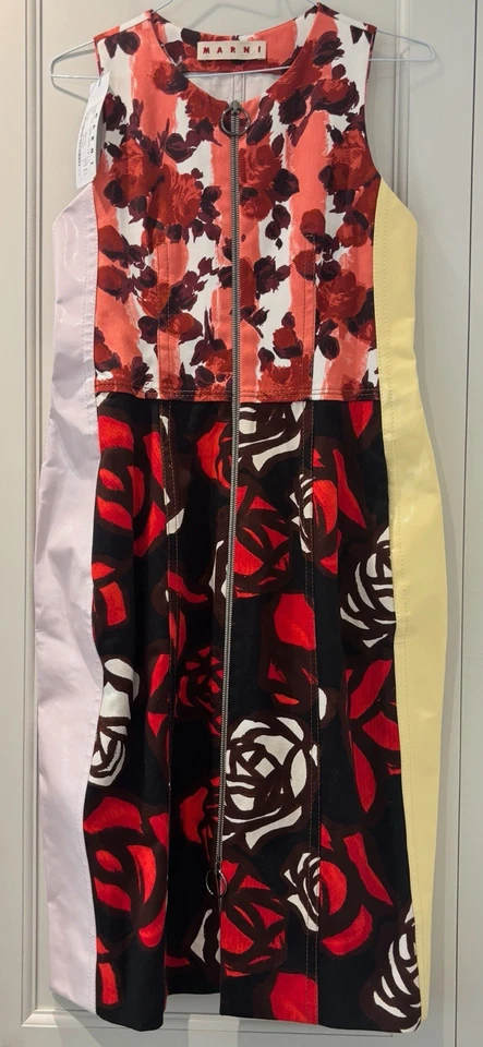 Designer MARNI Floral Leather Midi Ladies Oversize Dress Size 42 UK 10-12 New - Image 4 of 4