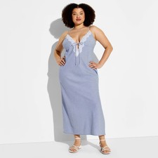 Women's Lace Trim Maxi Empire Waist Dress - Wild Fable Blue Striped