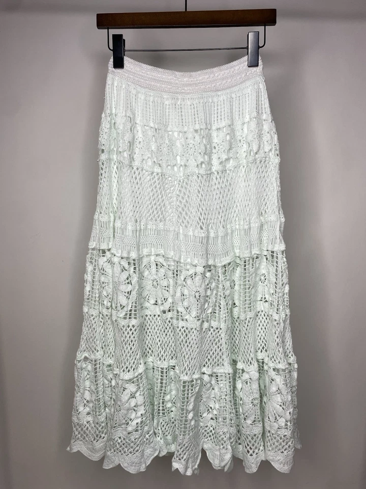 Raga Women's Small Midi A-Line Prairie Skirt Crochet Mint Green Boho Cottage - Image 3 of 4