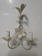 Vintage  BHS Metal   Leaves Toleware Double Wall Light Sconce Light 