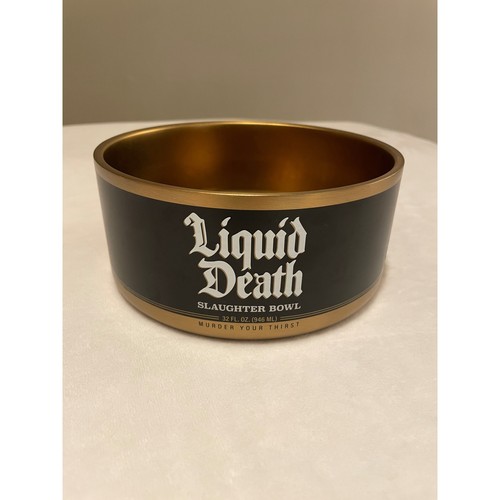 Liquid Death Slaughter Bowl 32 oz Gold Black Skull Collectible 6" Rubber Base