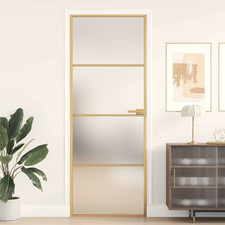Interior door 76x201.5 cm Gold Matt Aluminium Frame Tempered Glass Slim Slimline