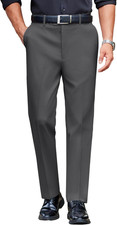 Mens Classic Casual Dress Pants Expandable Waist Suit Pant Slim Fit Flat Front S