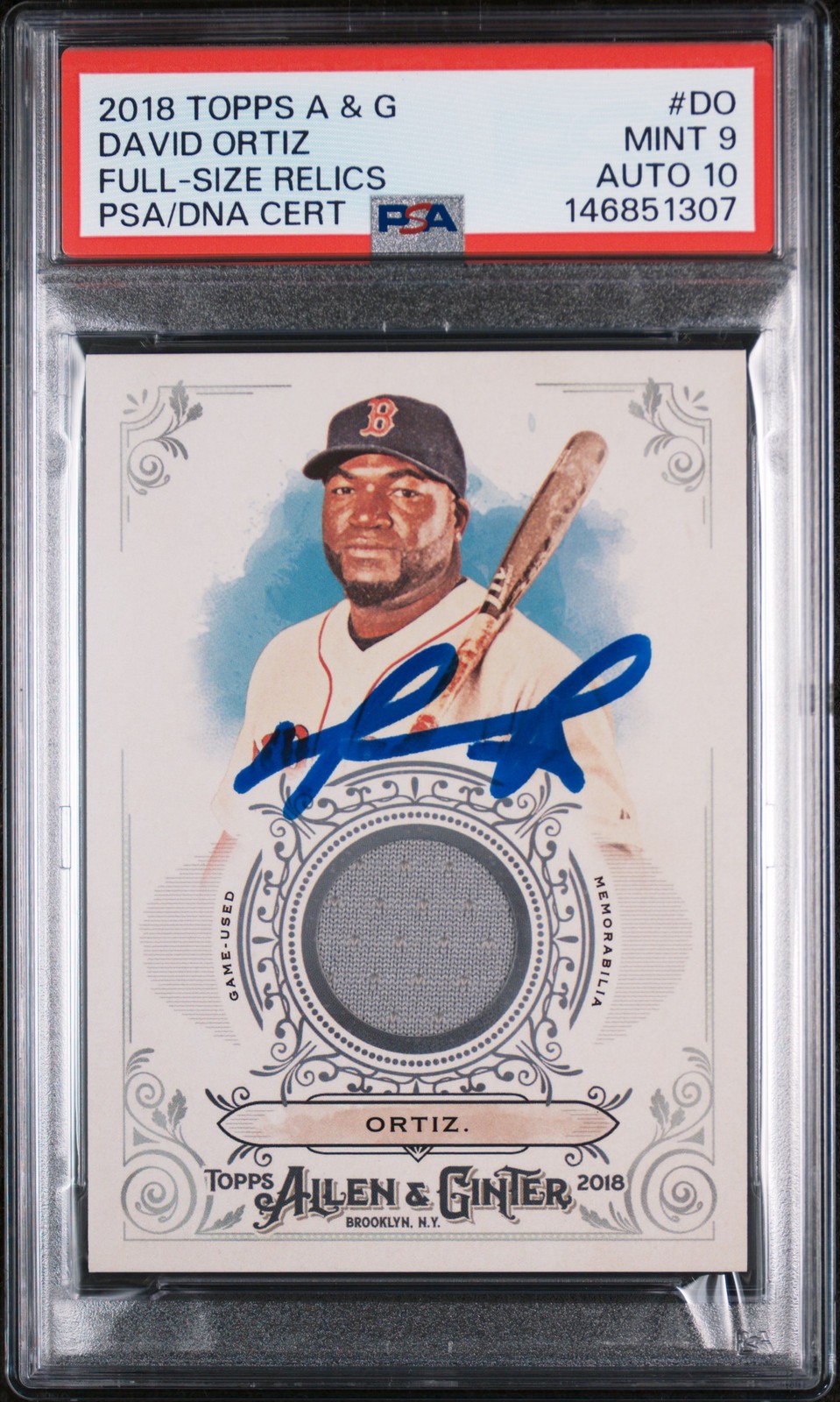 2018 TOPPS ALLEN & GINTER FULL-SIZE RELICS #DO DAVID ORTIZ PSA 9 AUTO 10