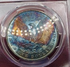 1887 Morgan Dollar $ PCGS MS65 CAC Electric Blue  Fiery Sunset Toned PQ End Roll