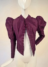 VICTORIAN 1890  S CHILD  S BURGUNDY SILK BODICE W PUFF SLEEVES