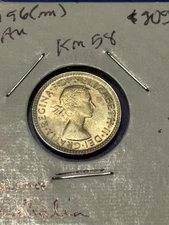 AUSTRALIA 1956(m) 6 PENCE, KM58, CH AU, 0.500 SILVER, FREE USA SHIPPING