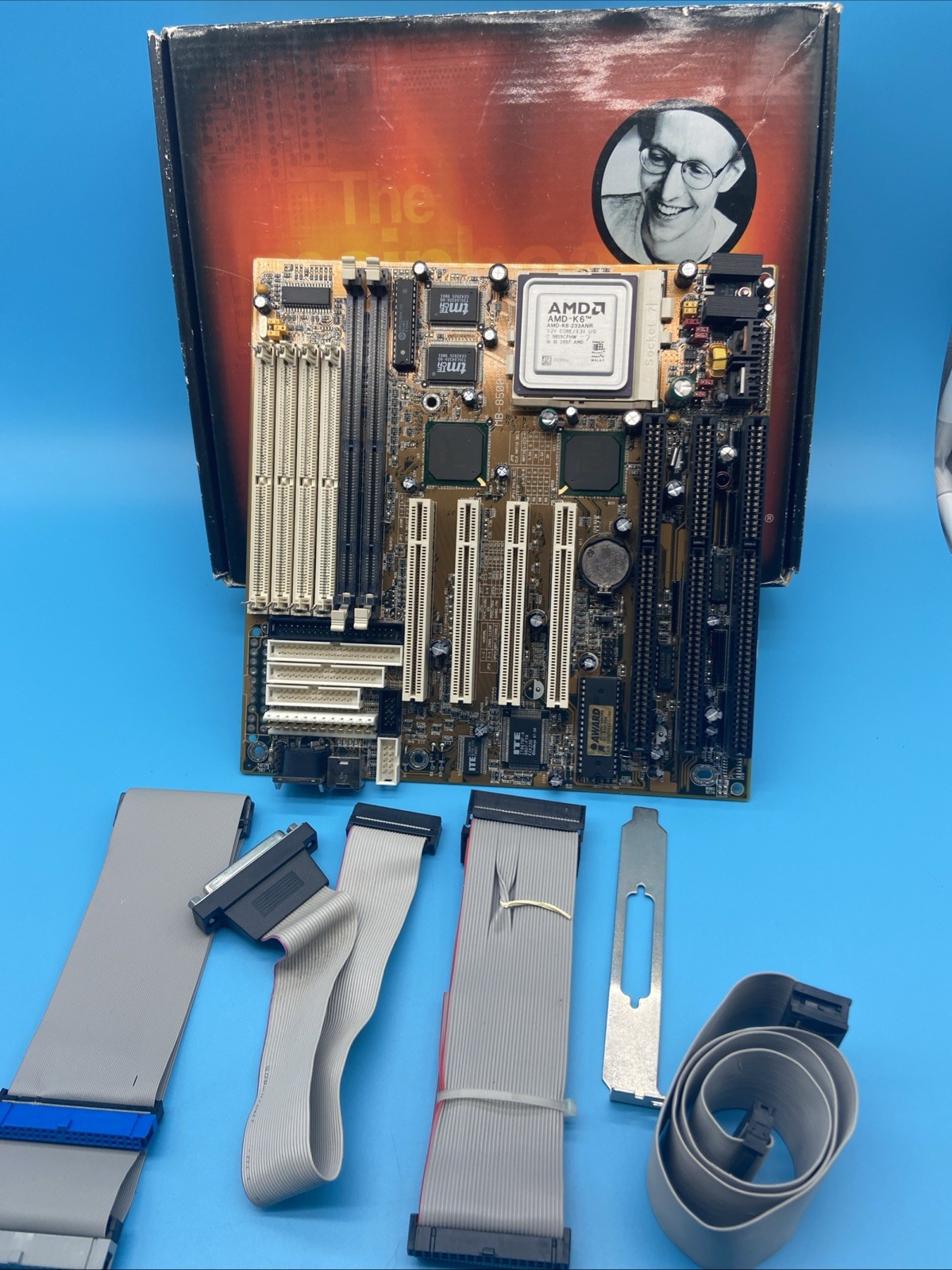 DFI P5BV3+ Super Socket 7 Motherboard Boxed + AMD K6 233MHz CPU ISA Slots Retro