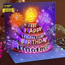 Birthday Cards Fireworks Pop up Cake Light and Music Happy Birthday Gifts Decora