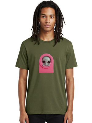 Alien-Peeking Mens Graphic Tee, 100% Cotton, Casual Summer Wear