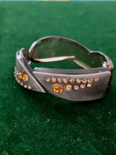 LERU Mid Century Translucent Root Beer Pearlized Cocoa Rhinestone Lucite Bangle