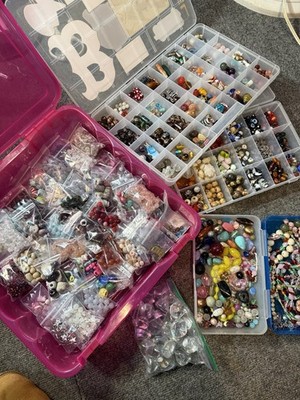 Massive Vntg  Glass Bead Lot Murano  Foiled Art Glass Mixed Shapes