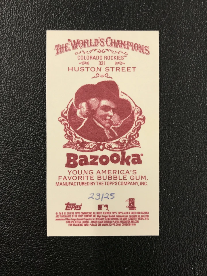 Mini Bazooka Back 2010 Topps Allen & Ginter #331 Huston Street Rockies/25 Foto 2 de 2