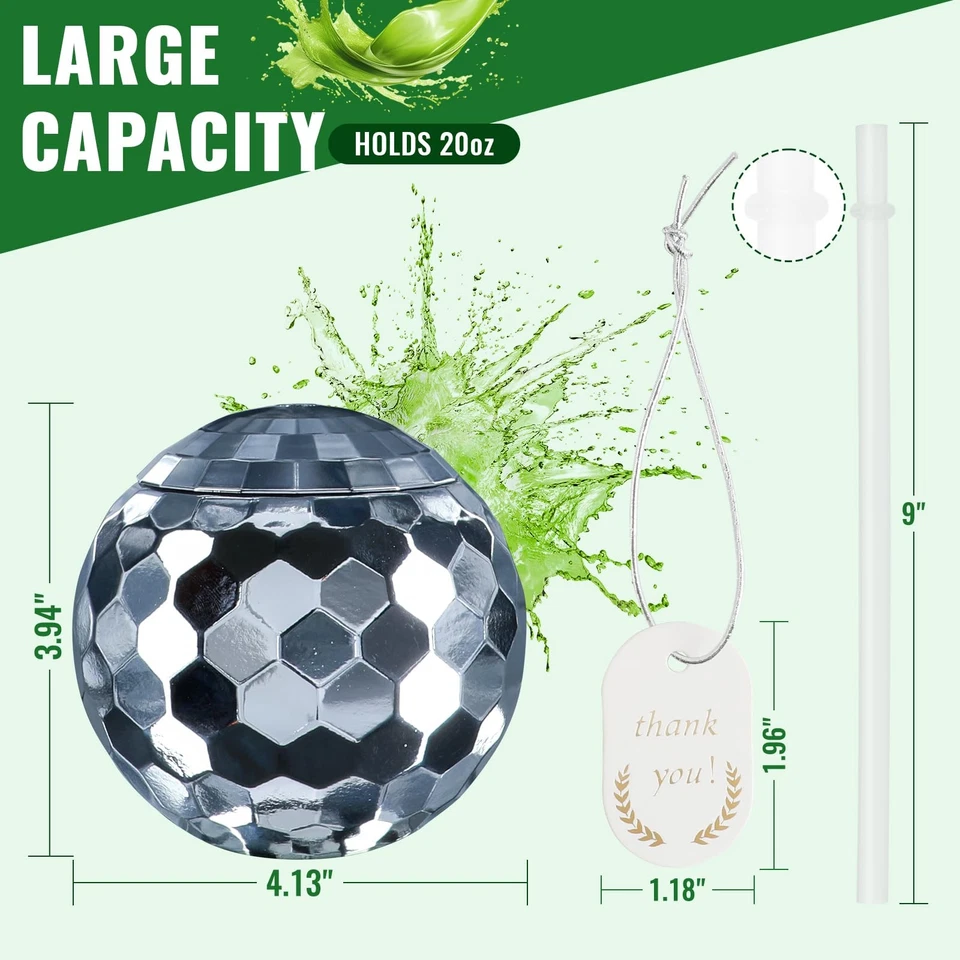 Tazas de bola de discoteca con tapas y pajitas - 9 piezas vasos reutilizables de 20 oz con etiquetas -... Foto 2 de 4