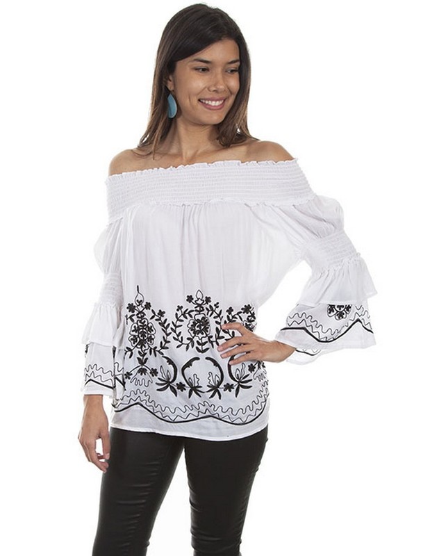 Scully Western Shirt Womens L/S Off Shoulder Blouse XXL White F0_HC533 CLEARANCE