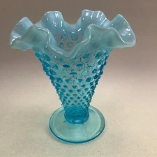 Fenton Hobnail Blue Opalescent Aqua Blue Trumpet Vase