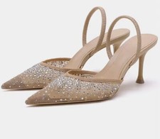 Scarpe Con Tacco Modello Zara Con Strass E Perle Numero Da 35-42 Beige