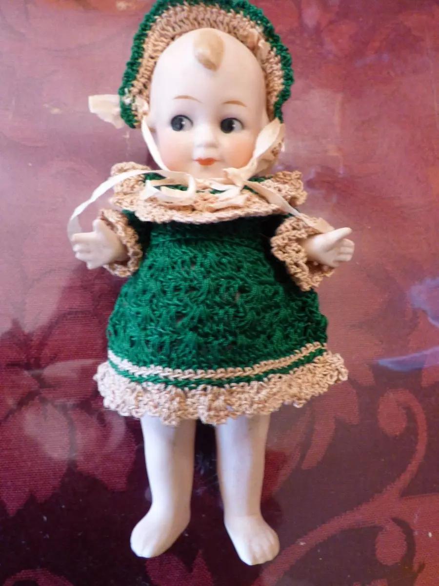 Antique Bisque Doll Kewpie Doll Glass Eyes Marked Germany 